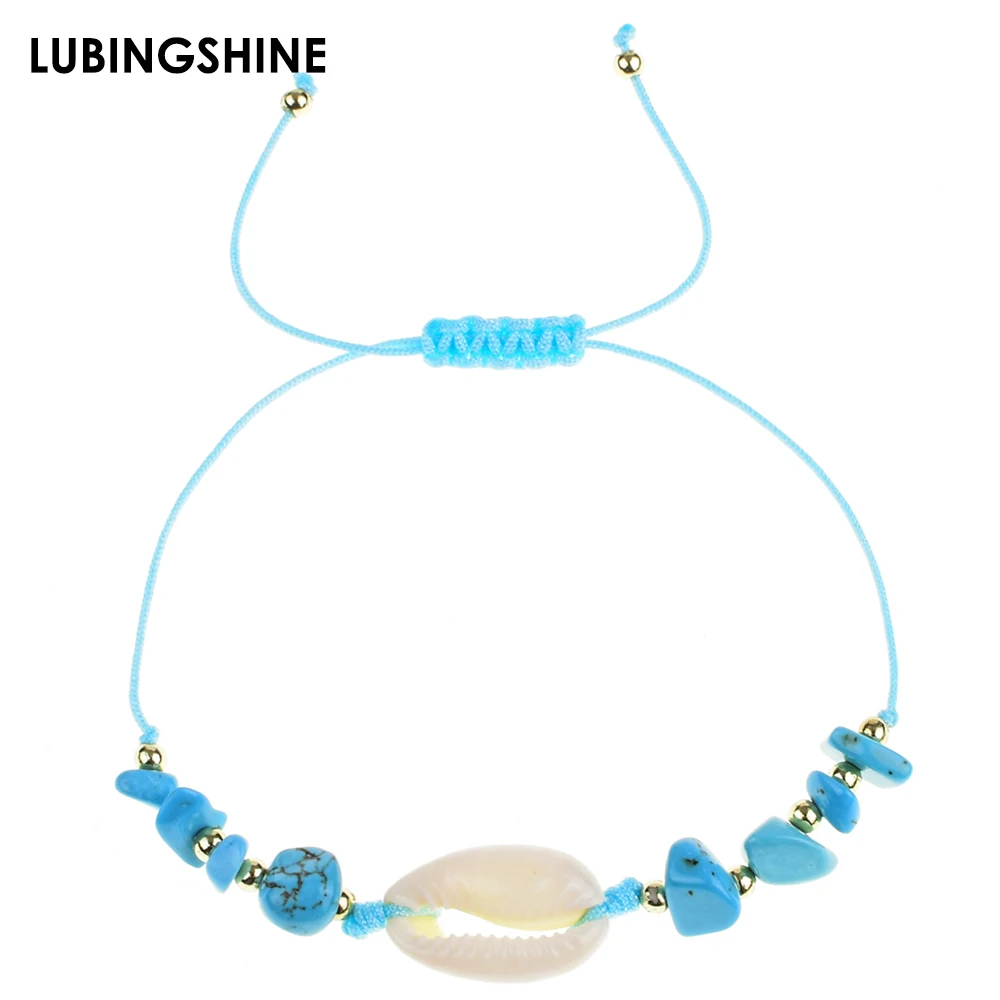 

Bohemian Shell Handmade Braid Rope Bracelet Anklet Adjustable Natural Stone Beads Bracelet for Women Girls Ethnic Cuff Jewelry