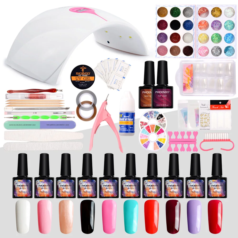 36 Вт маникюрный набор для ногтей Светодиодная лампа для сушки ногтей 10 цветов и 10 мл Гель-лак для ногтей