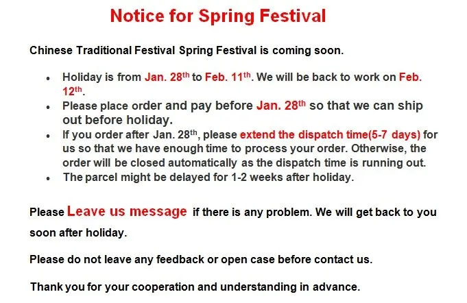 Notice for Spring Festival