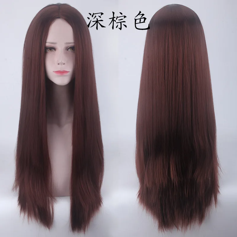 Dark Brown 80 см Парики 3" Средняя часть длинные прямые челки синтетические волосы мужчины женщины поддельные волосы челка универсальные Аниме косплей парик - Цвет: Dark Brown