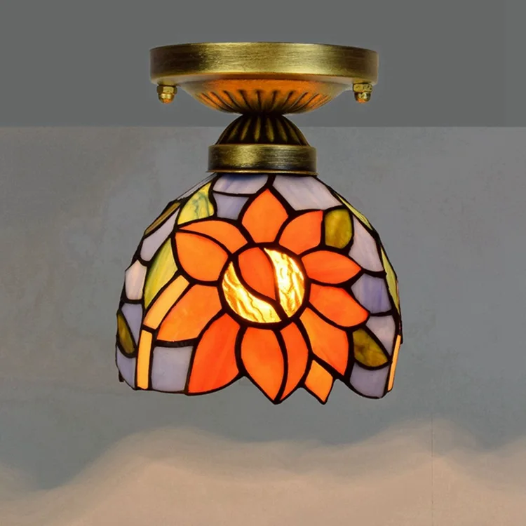 

Ou 6 inch 15CM Tiffany coloured glass aisle corridor balcony small ceiling lamp blue sunflower lantern