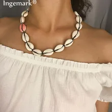 Ingemark, новинка, модная черная цепочка, натуральная морская раковина, колье, ожерелье, воротник, бохо, натуральная оболочка, кисточка, ожерелье, Летний пляж