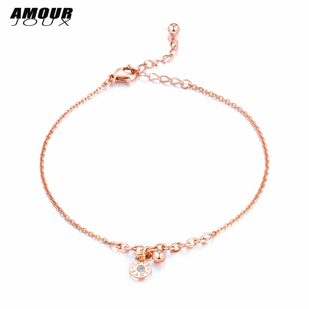 

AMOURJOUX Fashion Rome Number Round Zircon 316L Stainless Steel Charm Leg Anklets For Women Ankle Bracelet Chain Foot Jewelry