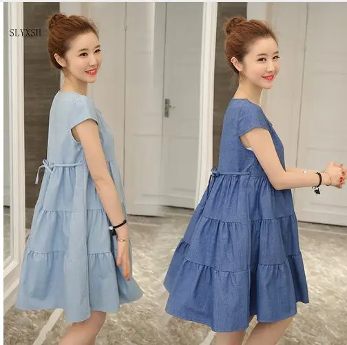 

SLYXSH 2019 Summer Maternity Dress Woman Large Size Blue Jeans Dress For Pregnant Woman Casual Pregnancy Dress