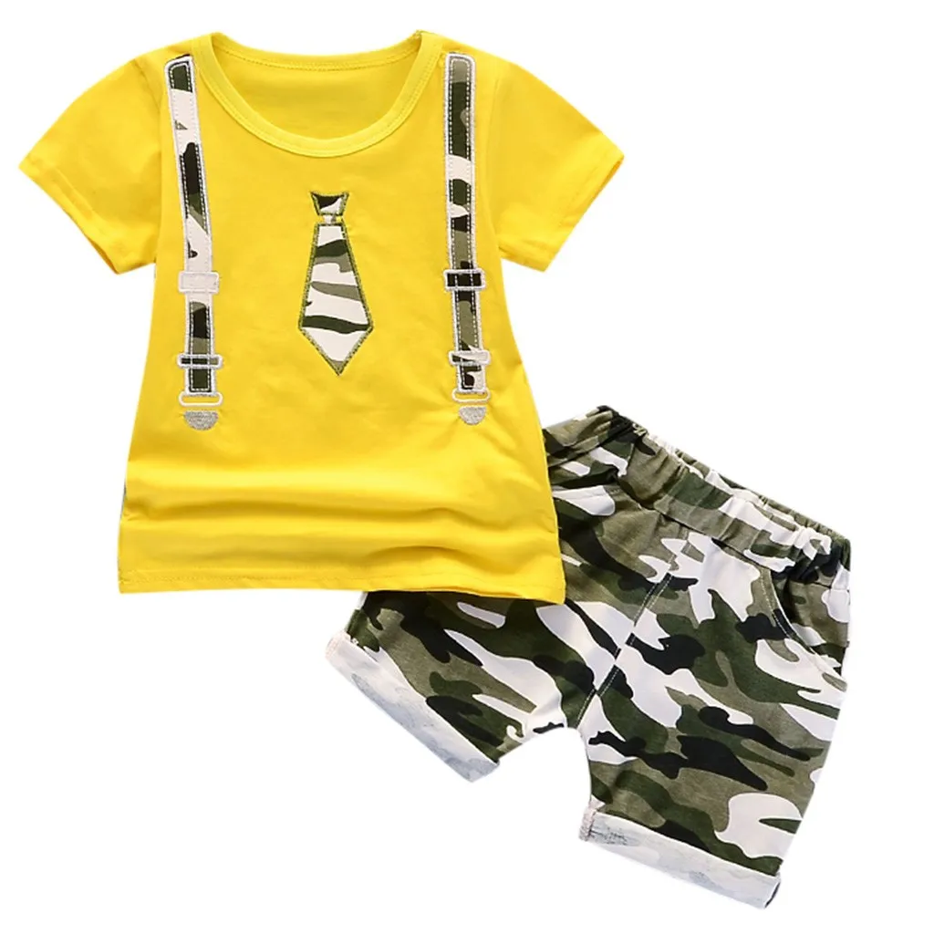

Toddler Summer Baby Cotton Baby Boys Tie Print T-shirt Tops Camouflage Shorts Outfits Clothes 2019 Boys Clothes Set Dropshipping
