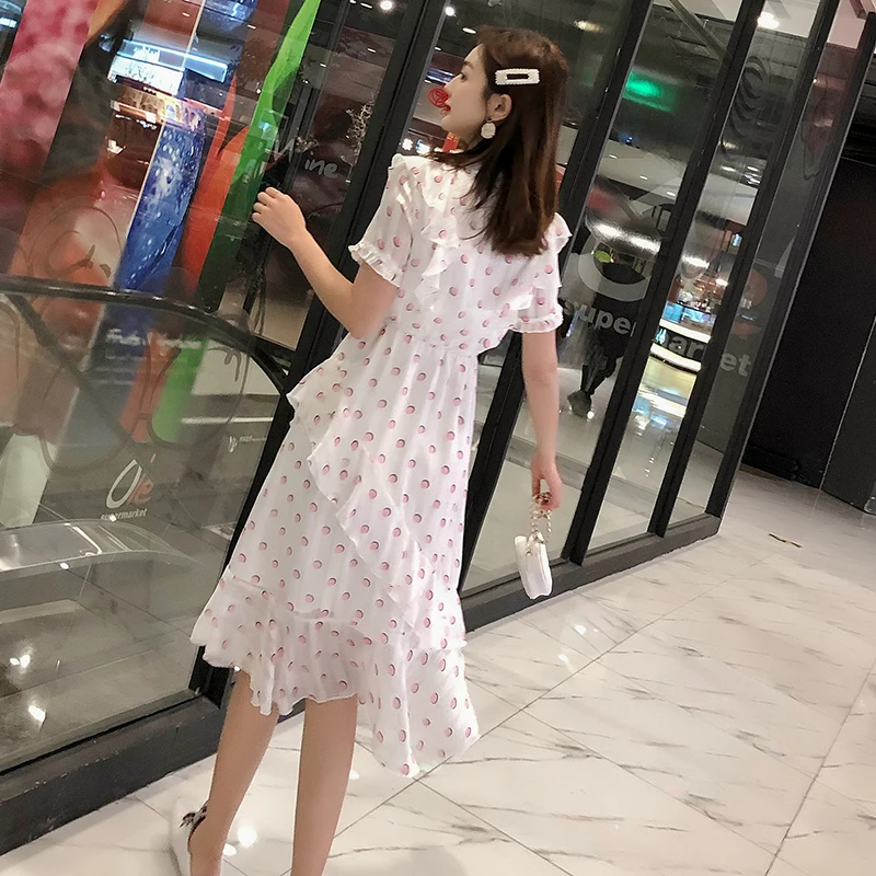 Debowa шифоновое школьное платье женское 2019 новые летние платья с коротким рукавом v