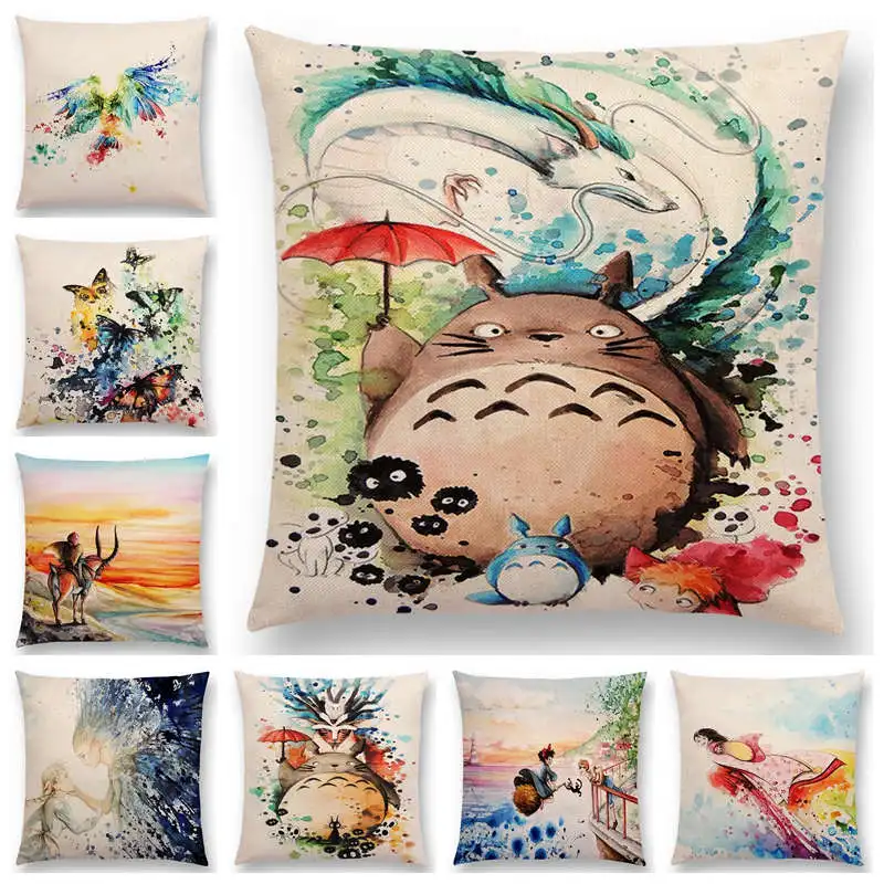 Новинка наволочка Hayao Miyazaki Works акварельный Чехол на подушку Totoro Howl с подвижным