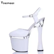 Туфли летняя женская обувь пикантные босоножки не скользящие водонепроницаемые 15–19 см в высоту высокие босоножки на узкой платформе женская обувь на прозрачном высоком тонком каблуке большого размера 34–44 украшенная стразами