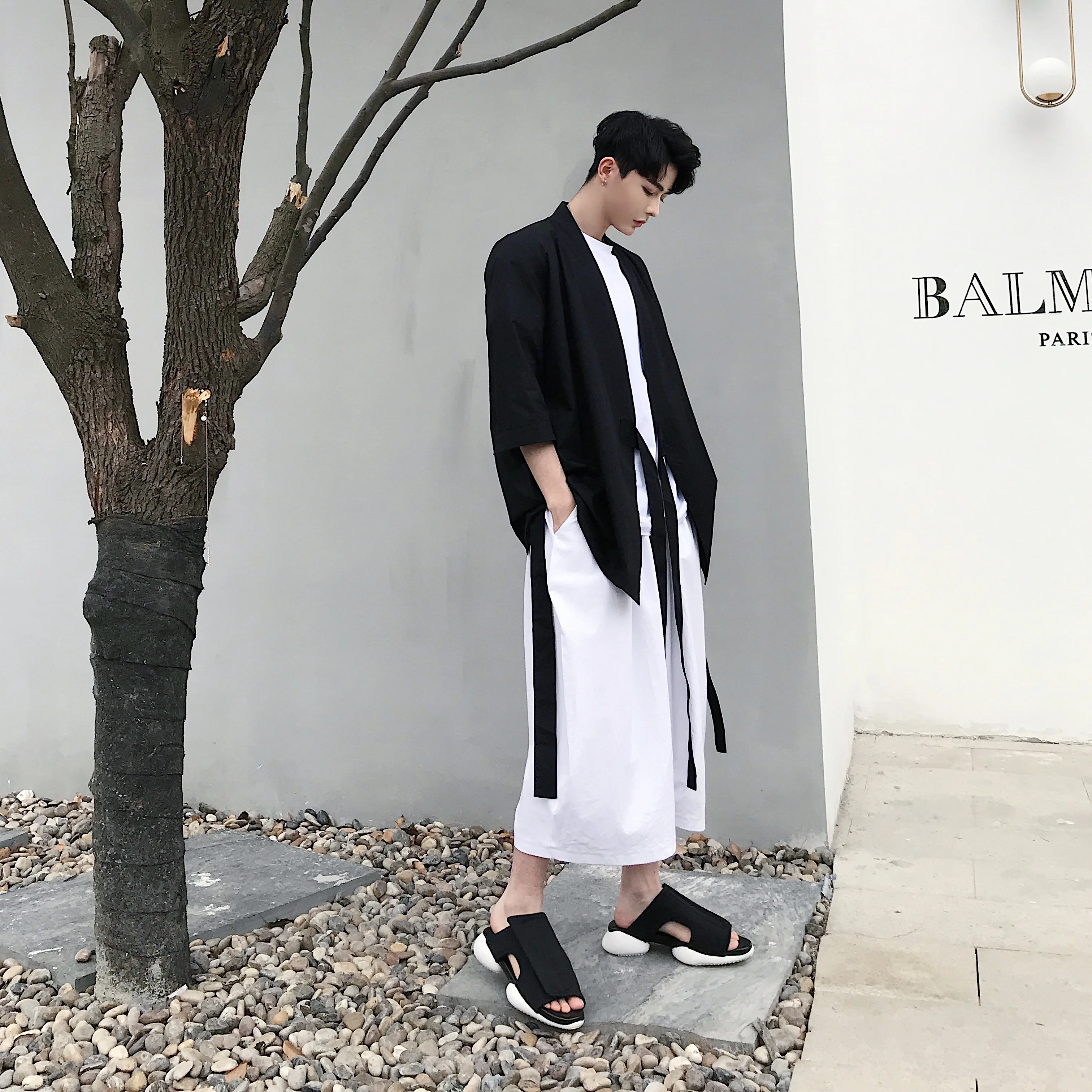 M-xl! летние модели подиума Необычные брюки дизайн свободные широкие брюки укороченные брюки tide брендовые хлопковые и льняные тонкие секты