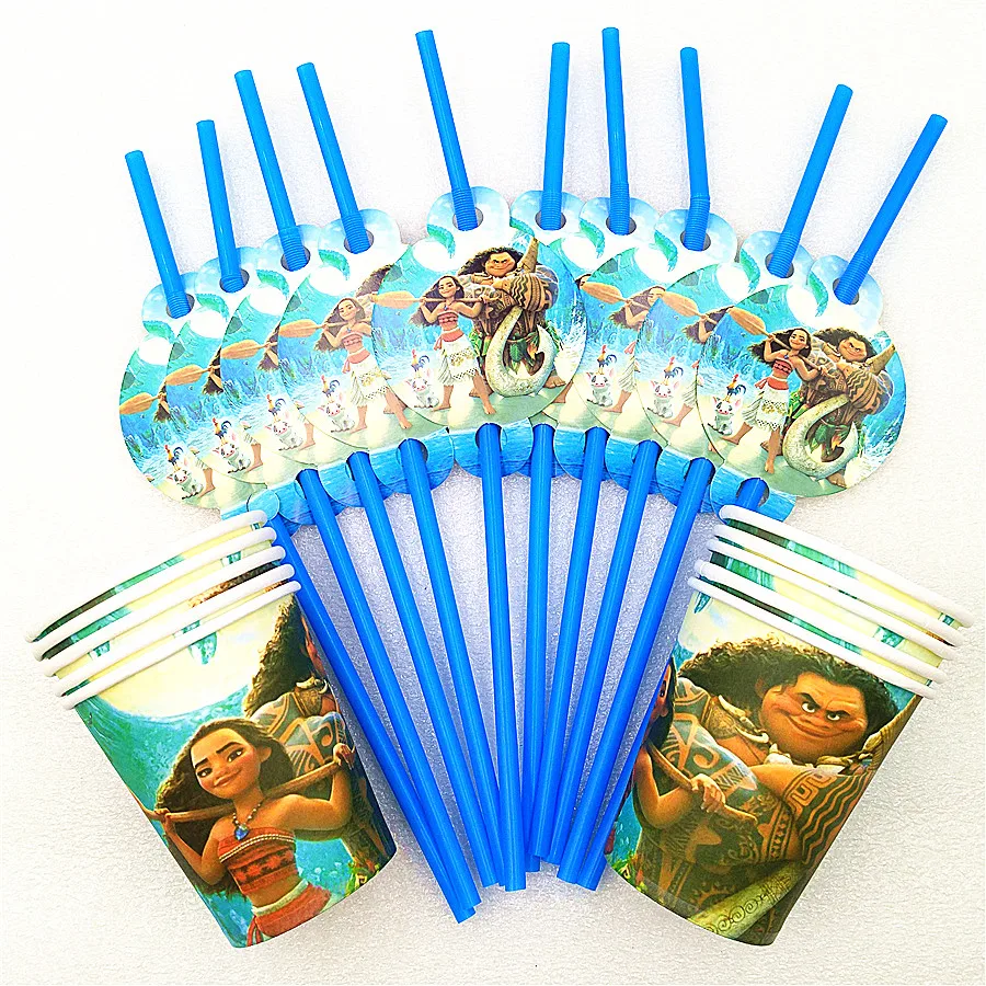 

20pcs/set Moana Party Supplies Kids Boys Birthday Drinking Straws Cups Baby Shower Decorations Moana Party Favors