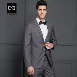 Заказ Для Мужчин серый костюм Бизнес Slim Fit Свадебный костюм Для мужчин смокинг 2 шт. (куртка + Брюки для девочек) нет. SZ160X5
