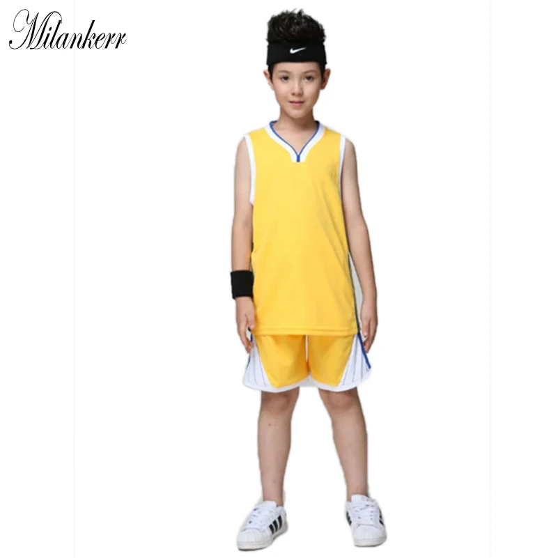 Kids Blank Basketball Jersey Set Boys Breathable Sportswear Children Running Suit Youth Students