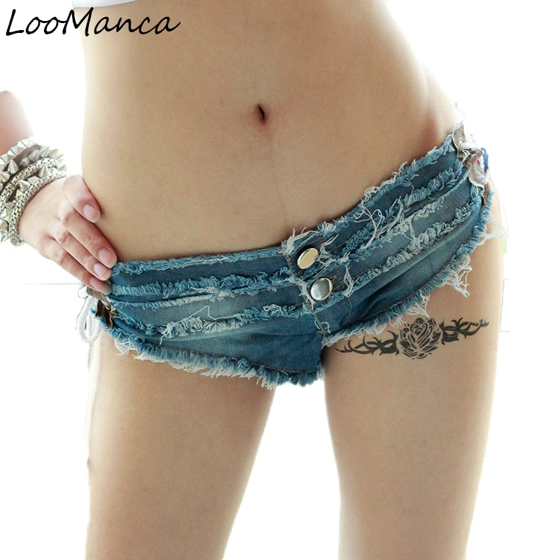 

Sexy Shorts Girls Low Waist Denim Thong Shorts Micro Mini beach tassel jean shorts Femme Womens Disco Dance Hotpants Hot