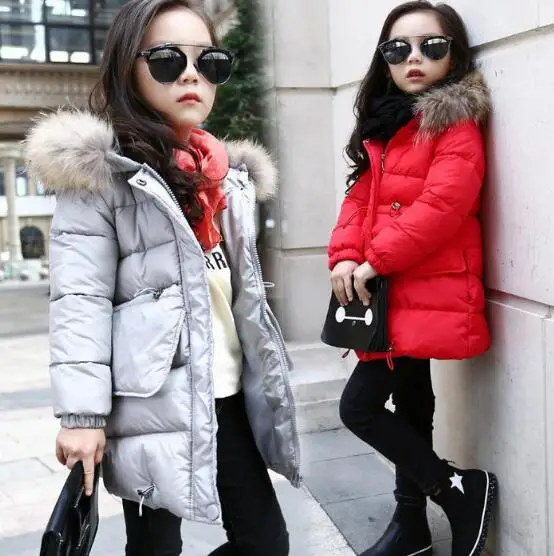 

2018 Winter Jacket For Girls Fur Hooded Baby Girls Winter Coat Long Cotton-Padded Parka Down Thick Kids Children's Outerwear