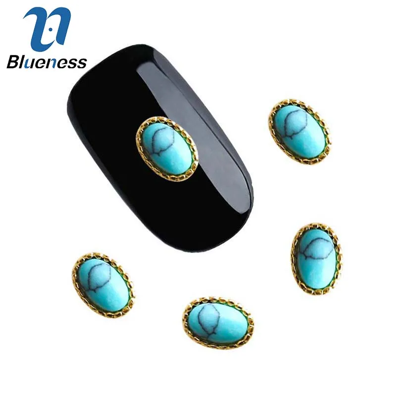

10Pcs Gold Metal Lace 3 Colors Retro Marble Design Charm Stone Manicure Studs Nail Art Decorations