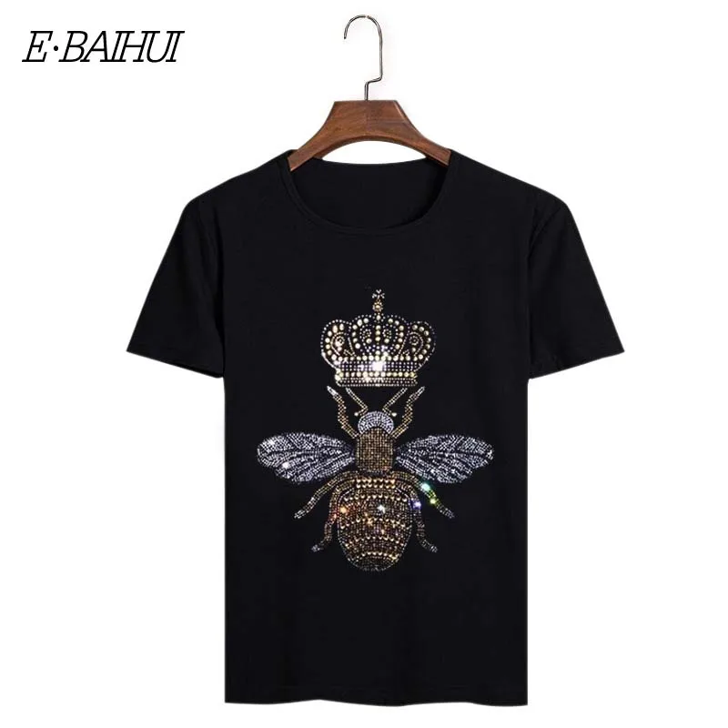 

E-BAIHUI Men T-shirt No Luxury Diamond Design Short Sleeve T-shirt Bee Print 2019 Summer Tops Tees 001