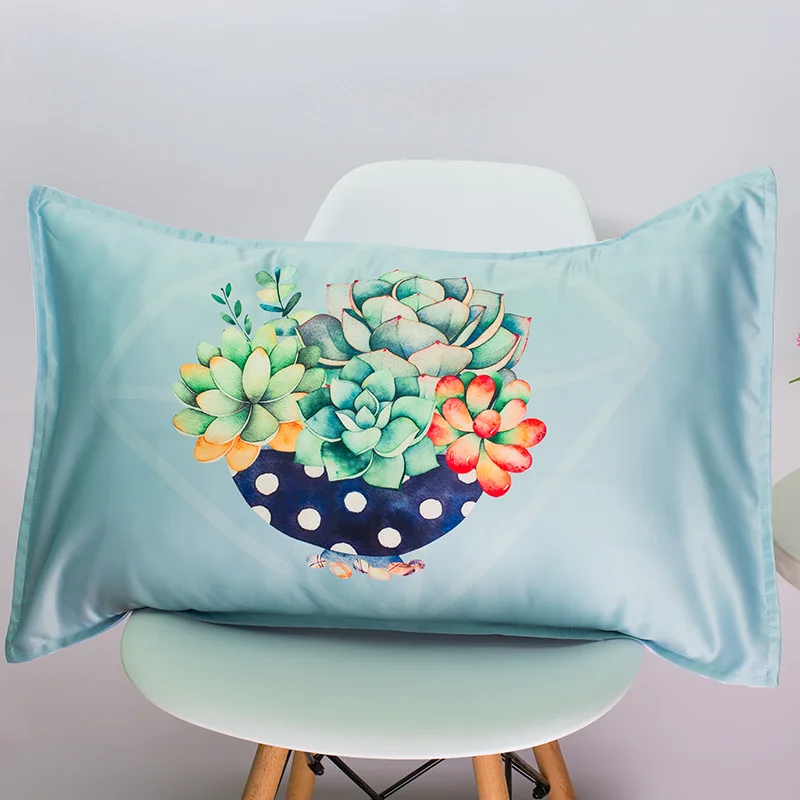 Cilected Simulation Silk Pillowcase Fleshy Potted Printing Artificial Silk Single Pillowcase Without Core 2Pc - Color: PC011-1