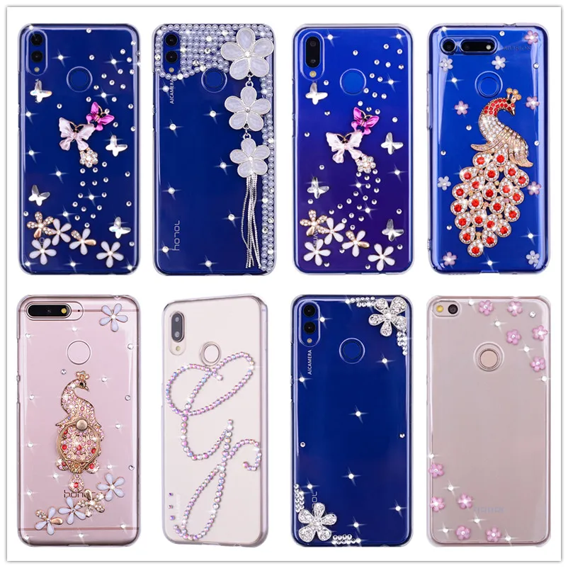 

bling diamond crystal case on for huawei honor 7a 7c pro 9i 6c play v10 view 10 v20 8 9 lite 7s 20 pro 6x 8x 8a back cover coque