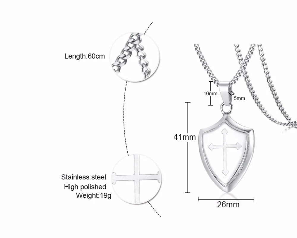 Мужское ожерелье с подвеской в виде креста в форме щита из серебристой нержавеющей стали, крепкие и смелые Библейские стихи, христианские ювелирные изделия