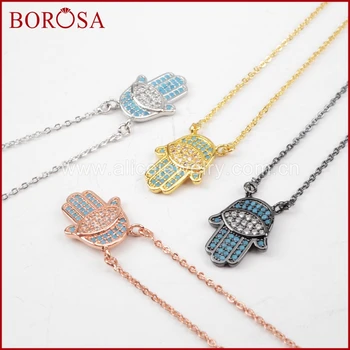 

BOROSA 10PCS Blue CZ Micro Pave Hamsa Hand Crystal Stone Bead Eye Connector Druzy Pendants Necklaces for Women WX496