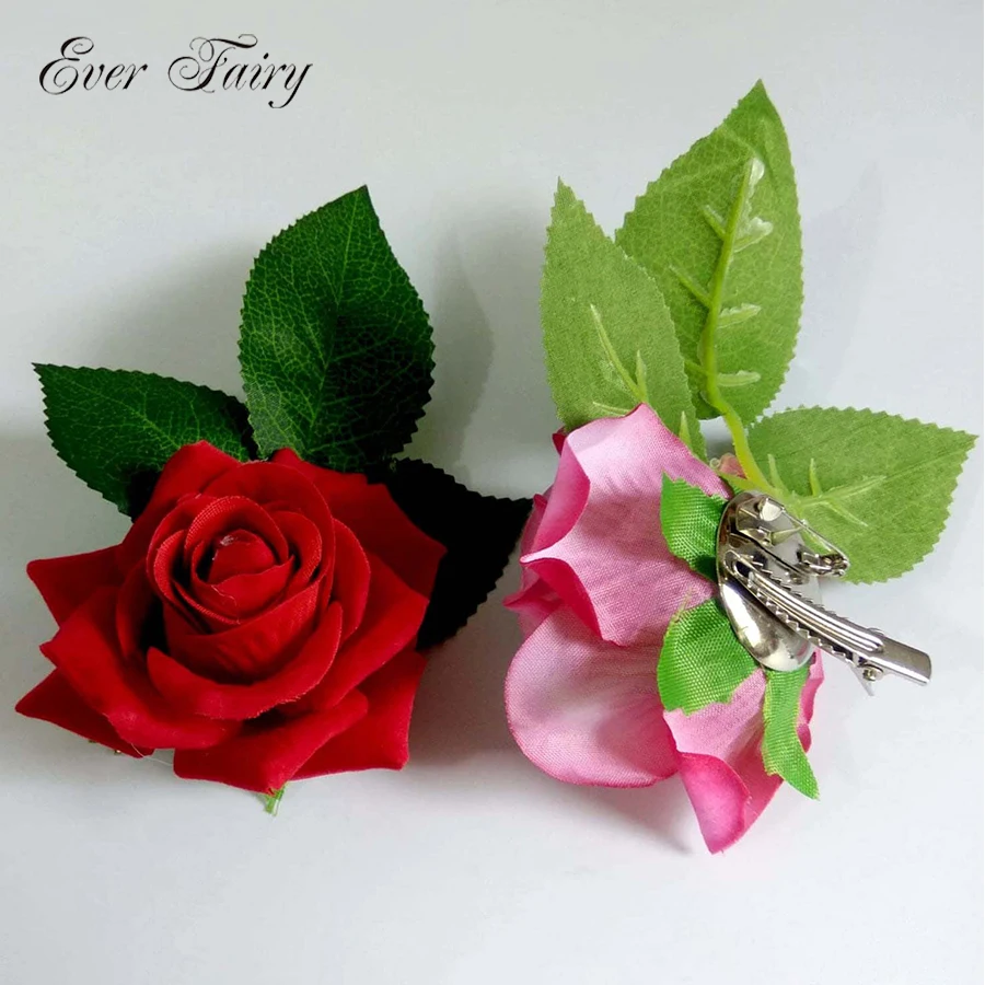 

EVER FAIRY New Wedding Bridal Rose Flower Hair Clip Women Handmade Flowers Hairpins Brooch Festival Hair Clips Hair Accessories