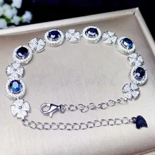 Сапфировый Браслет-цепочка 0.55ct* 6 шт драгоценный камень натуральный настоящий сапфир серебро 925 пробы ювелирные украшения# BL18120612