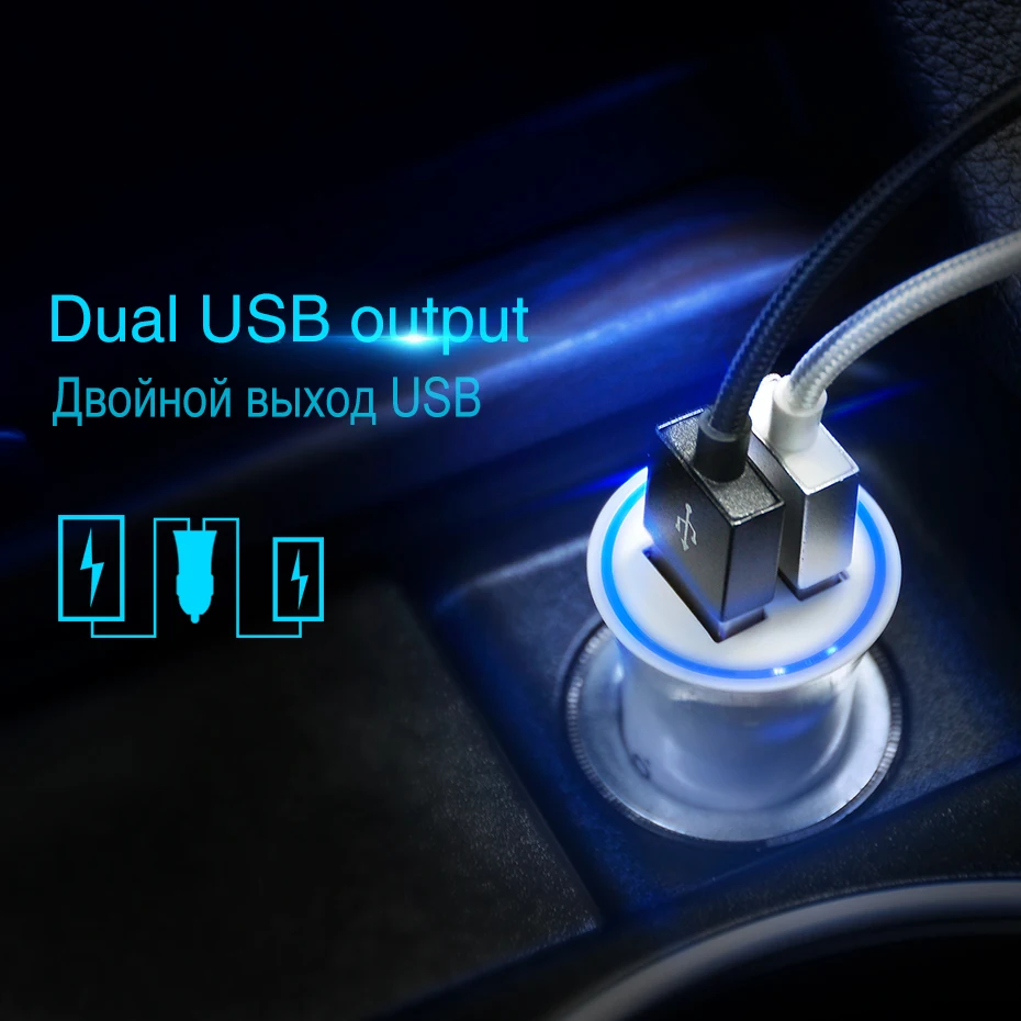 HOCO شاحن سيارة ثنائي USB ميناء ل فون باد سامسونج Xiaomi الهاتف محول الشحن 2.4A سيارة-شاحن العالمي مزدوجة فتحة