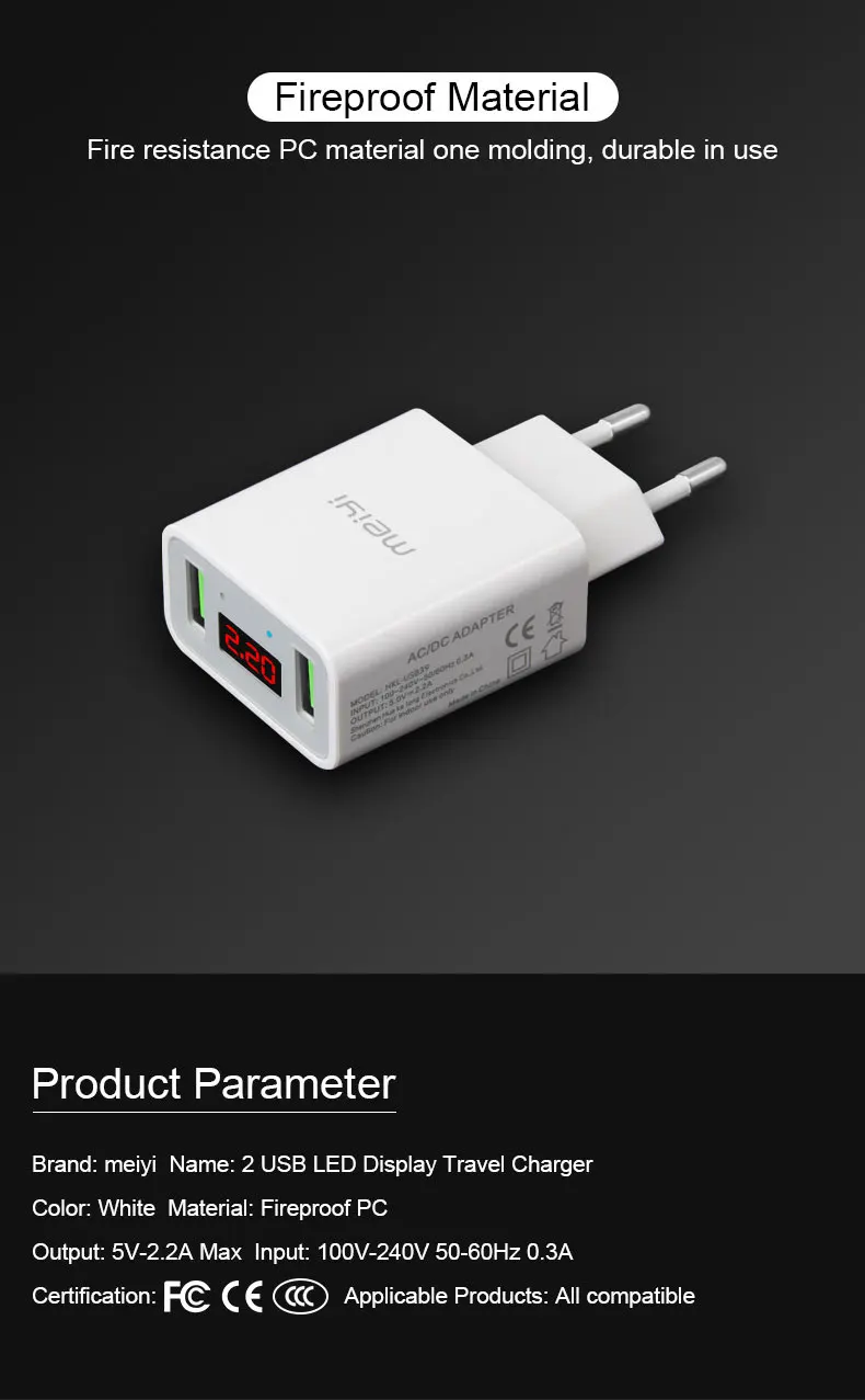 MEIYI 2 порта USB зарядное устройство для телефона светодиодный дисплей Быстрая зарядка мобильное зарядное устройство для iPhone X 8 7 6 iPad samsung Xiaomi 2.2A Max