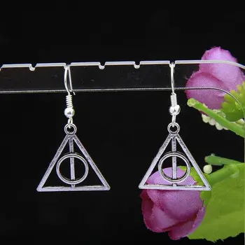

Hot Fashion Jewelry 50 Pair Retro Silver Lovely Deathly Hallows Charm Pendant Drape Earring Hoop For Women Top Quality F863