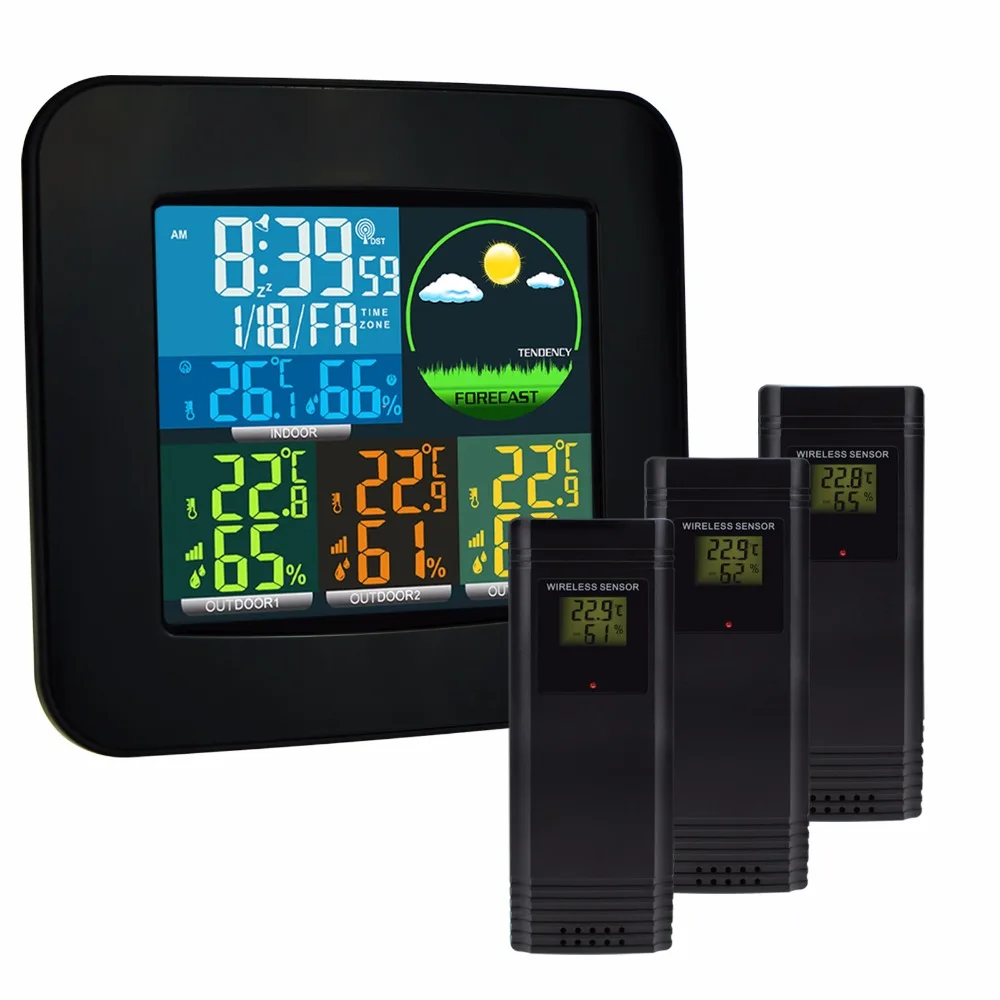 Beste Digitale Weerstation Thermometer Hygrometer 6 Soorten Weersverwachting 3 Draadloze Sensor met Wekker DCF AZG RCC