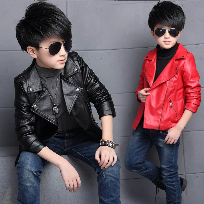 Winter Kids PU Leather Suede Outerwear Coats School Boys Girls Motorcycle Biker Black Jackets Winter Children Clothing (1)