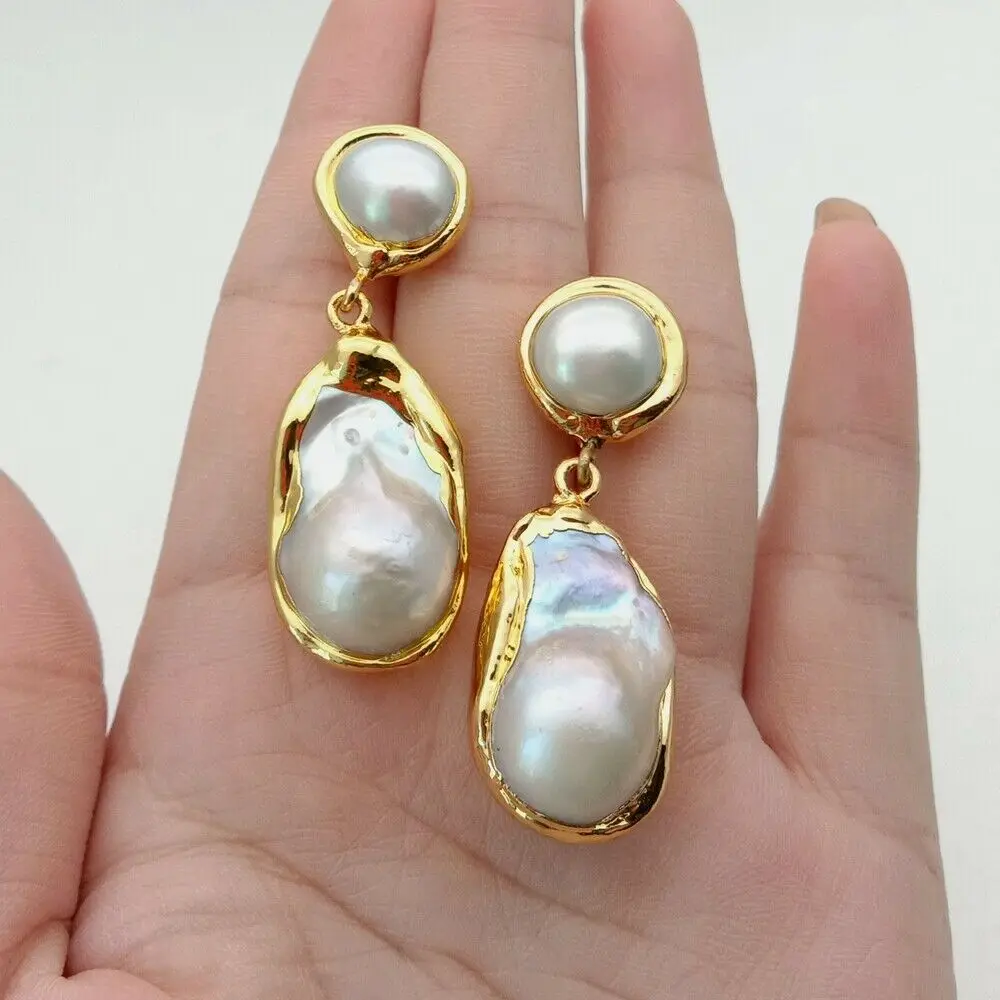 

White Keshi Pearl Golden Plated Earrings