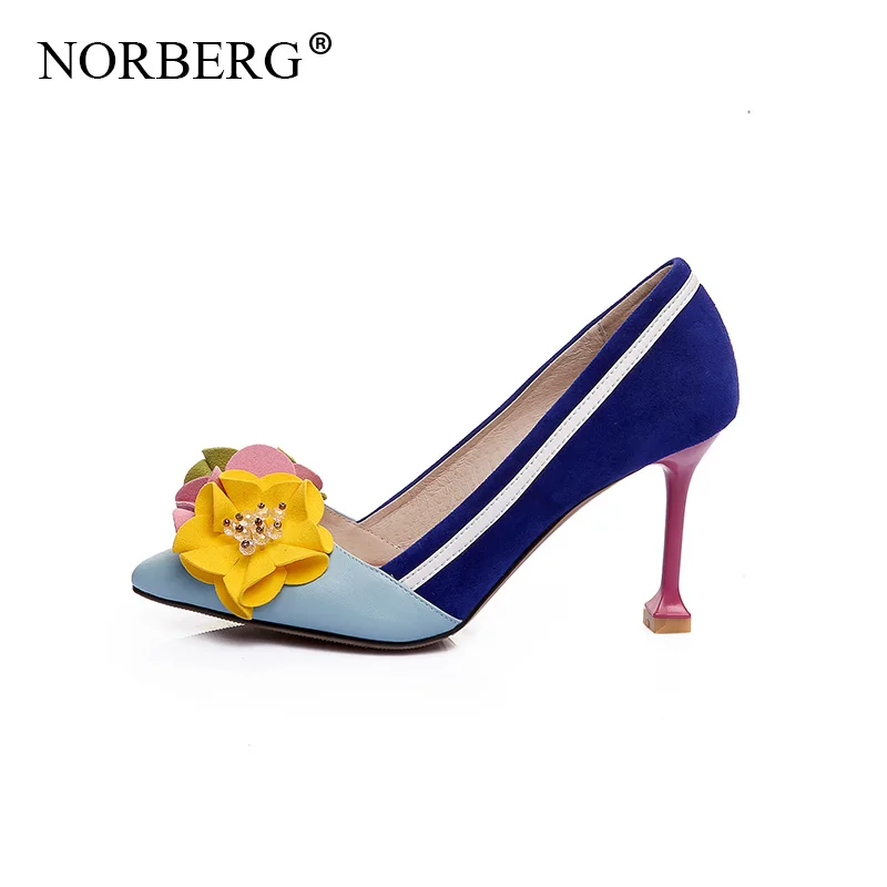 NORBERG Woman shoes Fashion Cute Flowers Party Wedding Shoes Woman Thin High Heels Basic PumpsWoman high heelsPointed