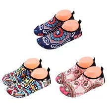 Toddler Kids Ethnic Swim Water Shoes Colored Geometric Floral Print Quick-Dry Beach Pool Non-Slip Barefoot Aqua Socks Portable