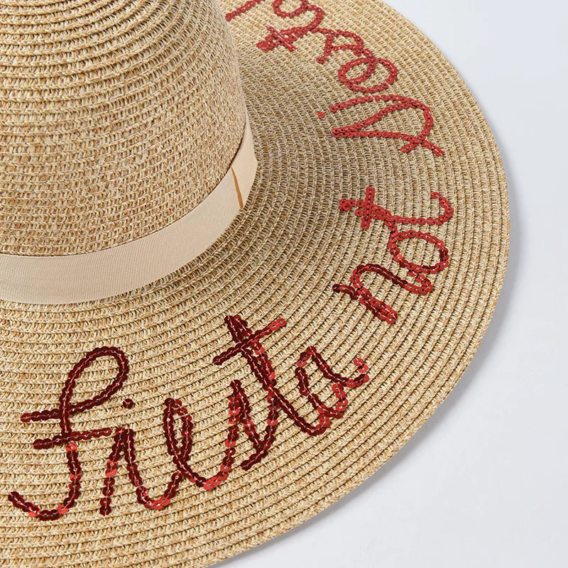 USPOP летние шляпы для женщин с вышитыми буквами соломенная шляпа от солнца Женская модная пляжная шляпа с широкими полями и блестками
