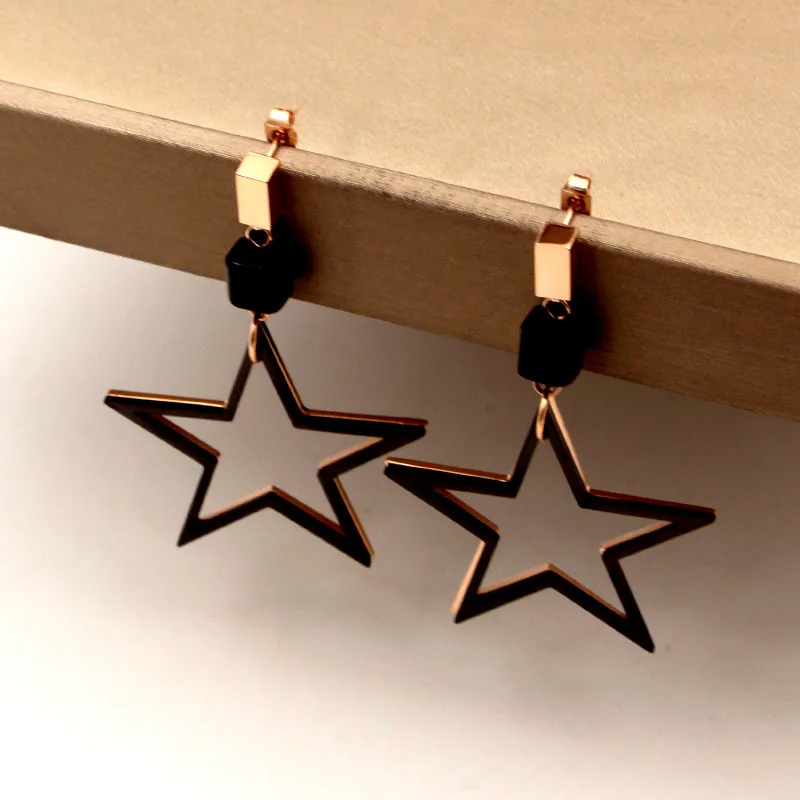 

Fashion Stainless Steel Black Square Long Chain Big Star Drop Earring Rose Gold Color Women Female Party Xmas Gift