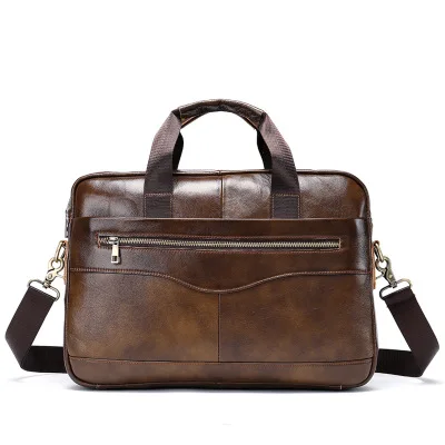 Genuine Leather Men's Bag Casual Business Briefcase Cross Section Men Shoulder Messenger Bag Handbag Tide - Цвет: Light Coffee