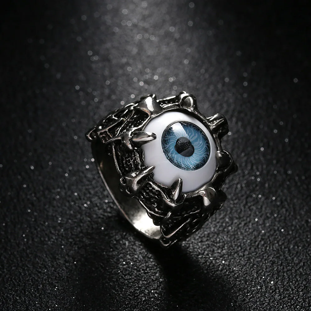

Men's Size 8-11 Punk Vintage Dragon Claw Blue Evil Eye Skull Finger Ring Stainless Steel Titanium Biker luxury Ring fashion