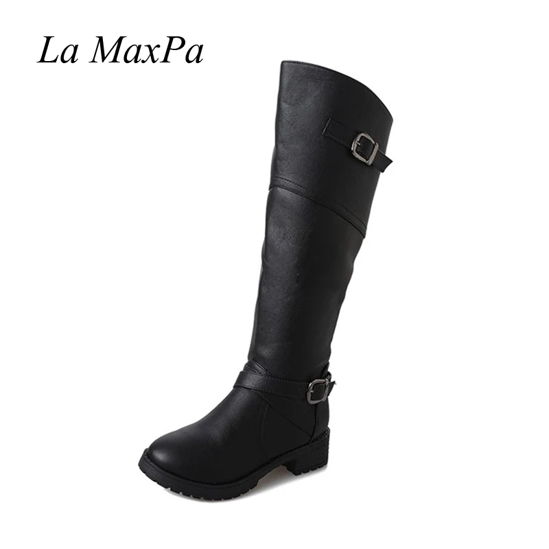 

La MaxPa Woman Zipper Knight Boots New Gladiator Spring Shoes Ladies Knee Boots Size 35-43 Women Botas Flats Shoes