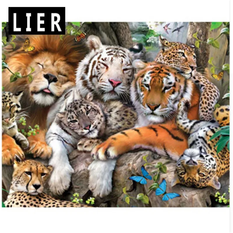 LIER 3D DIY Алмазная вышивка с изображением счастливой семьи тигра и Льва 5D алмазная