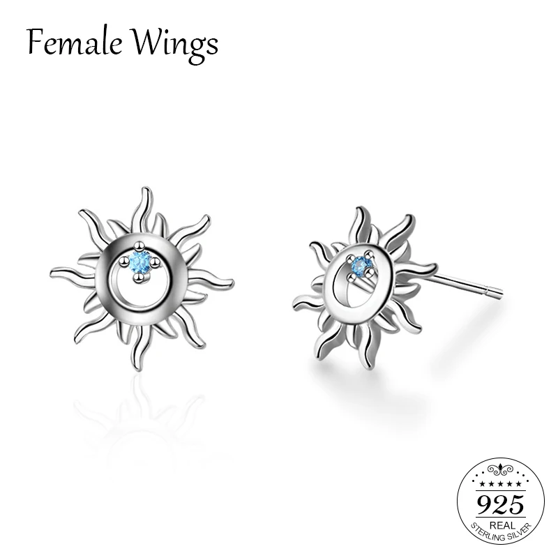 

Female Wings 925 Sterling Silver Sun Stud Earrings Women Girls Gift Party Silver Jewelry Brincos Boucle D'oreille Femme FE091