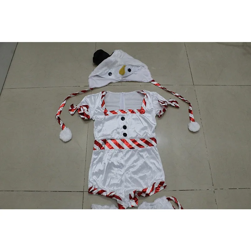 Сексуальный белый короткий рукав с капюшоном милый снеговик Рождественский костюм высокого качества Комбинезоны для женщин Рождество для Для женщин взрослых Рождество нарядное платье