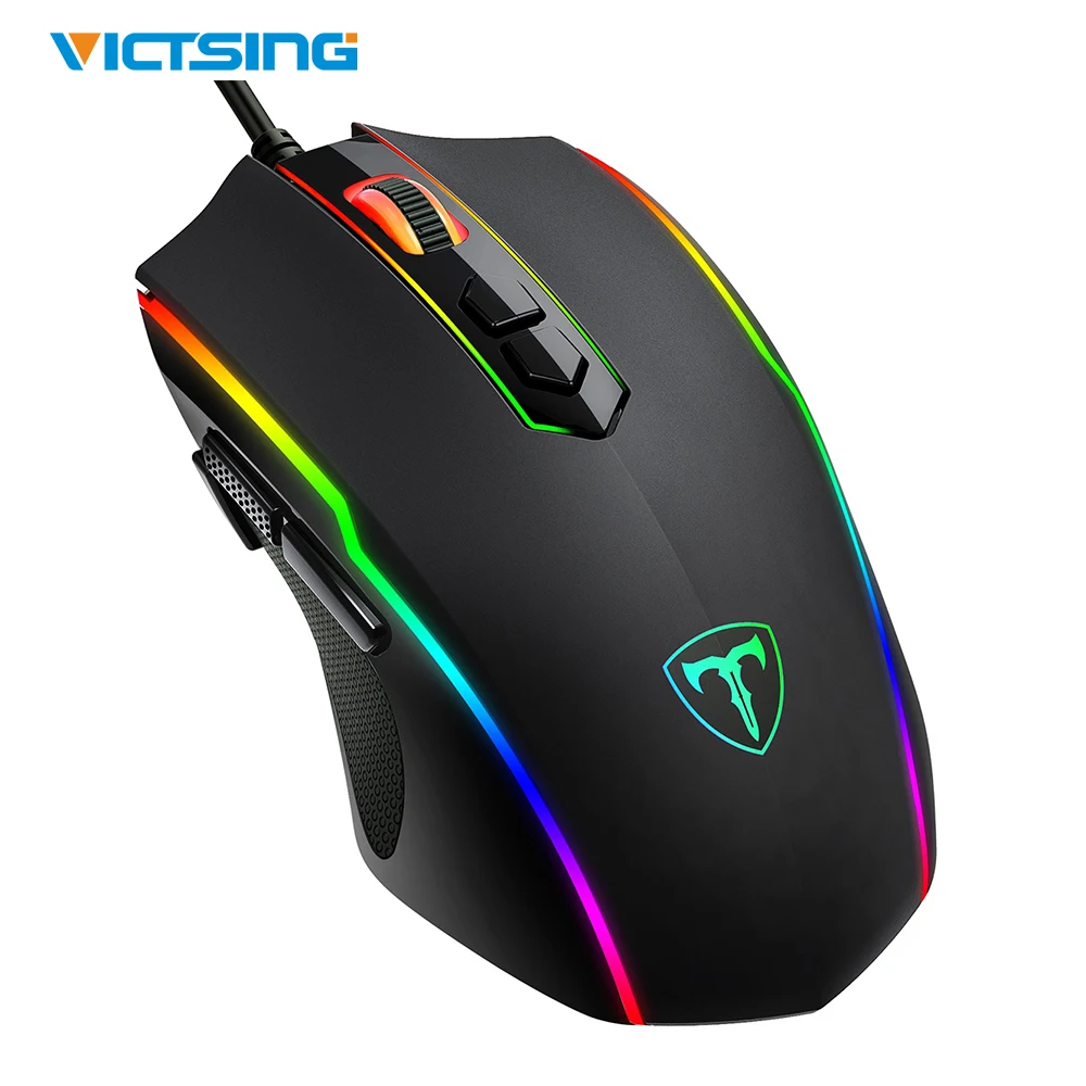 Skup VicTsing RGB przewodowa mysz do gier 8 programowalne przyciski mysz optyczna do gier 7200 DPI fajne 7 trybów świetlnych ergonomiczne myszy do gier PC