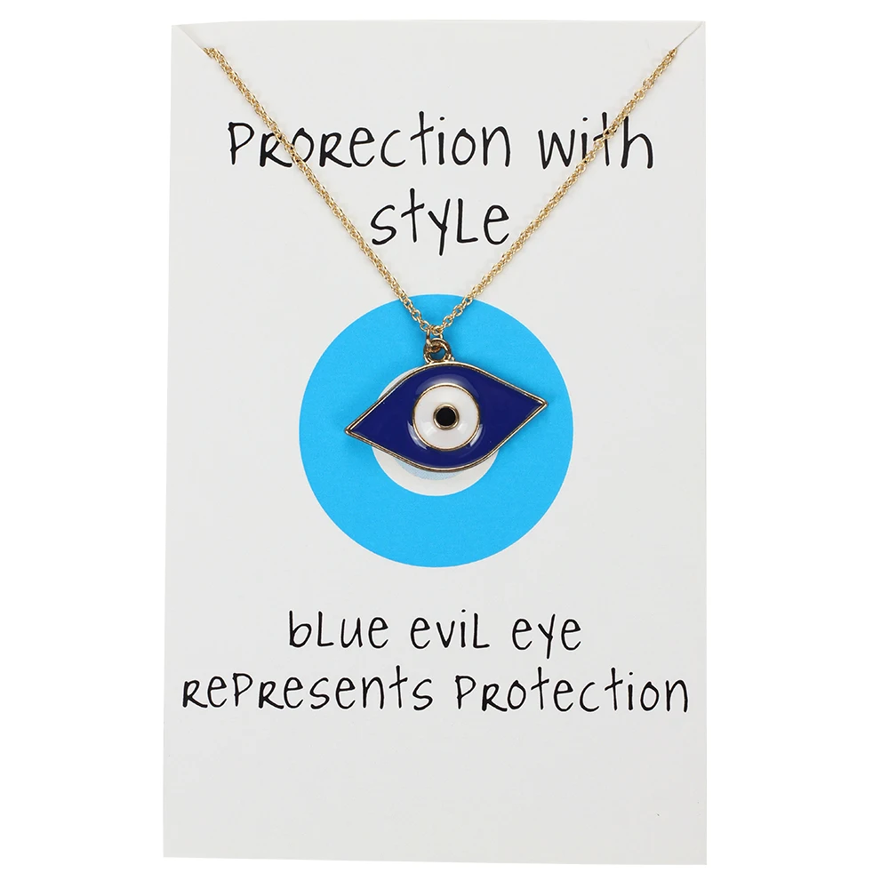 

Wish Card Necklace Lucky Blue Evil Eye & Hamsa Hand Charms Links Chains Necklace Pendant Gold Silver Plated Jewelry Women