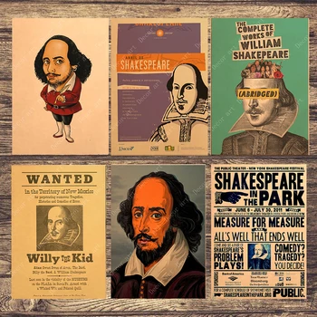 

Vintage William Shakespeare Newspaper Canvas Painting Vintage Wall Picture Kraft Poster Coated Wall Stickers Home Decor Gift