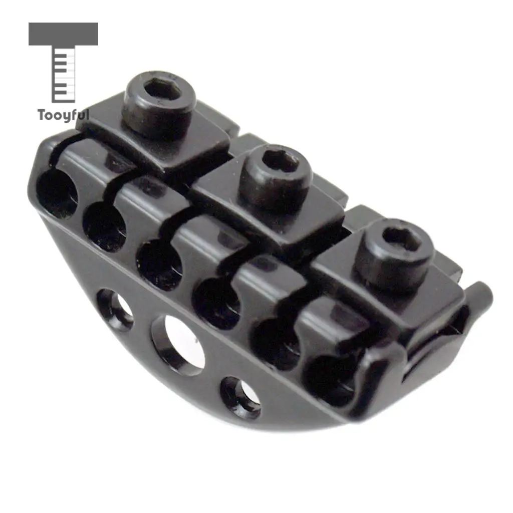 Tooyful Durable Iron Black 6 String Saddle Bridge Tailpiece with Nut Set for Headless Electric Guitar Replacement Parts