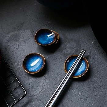 

Set of 4,KINGLANG Blue Color Ceramic Chopstick Holder Spoon Ketchup Sauce Dish
