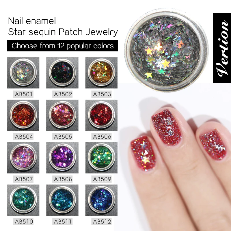 

Verntion Bling Shiny Colorful 3D Nails Glitter Sticker Shiny Sequins Design Nails DIY Glittes New Shining Glitter Nail Deco