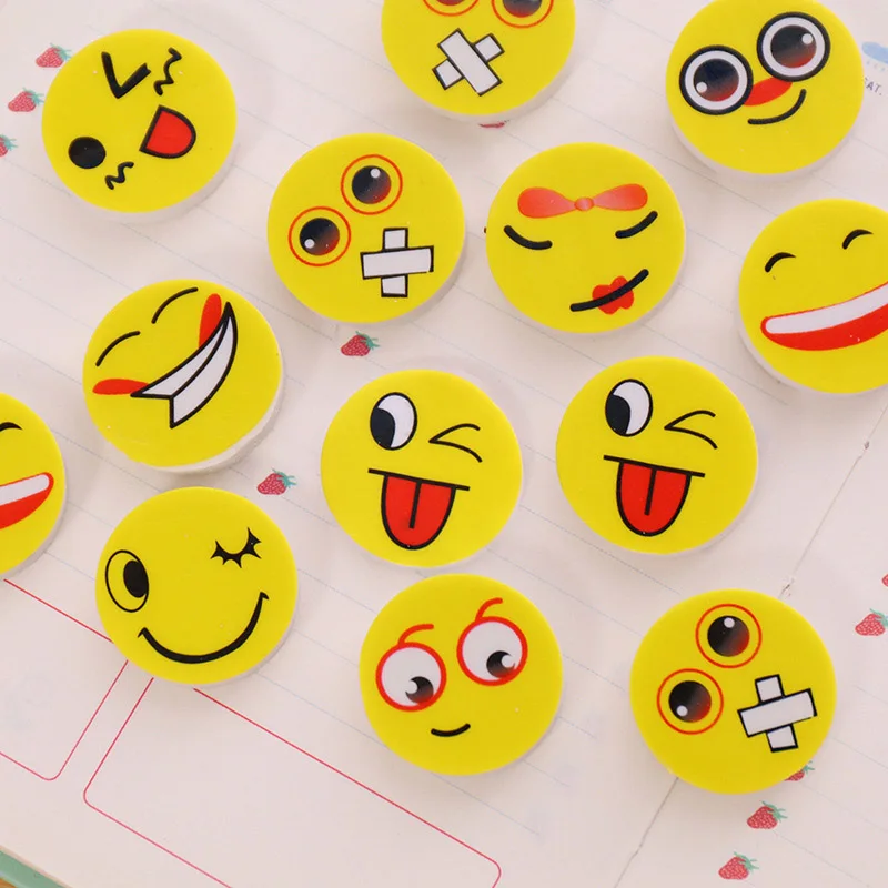 

4pcs/lot Cute Cartoon Creative Smiley Face Expression Pencil Rubber Eraser Kawaii Drawing for School Stationery Kids Prize Gift
