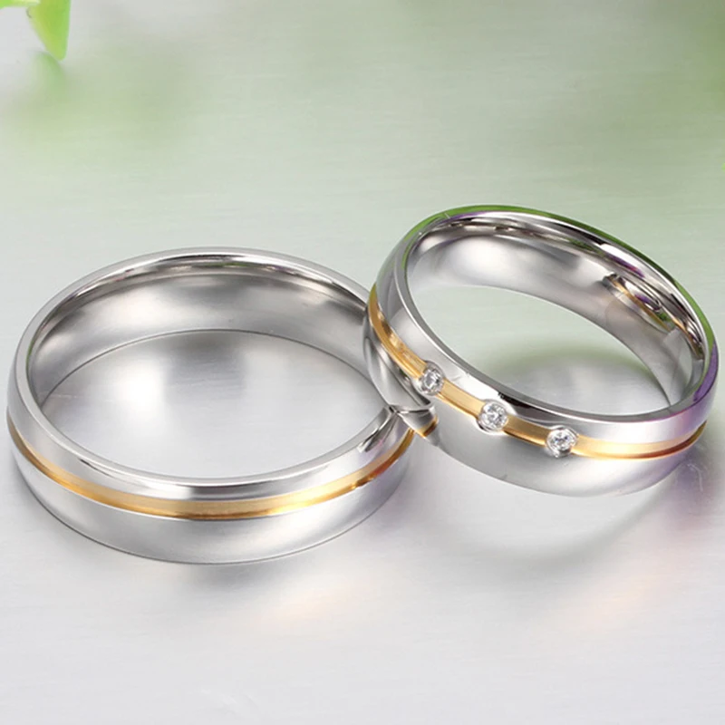 6 мм парные кольца из нержавеющей стали серебряного цвета свадебные хрустальные кольца для влюбленных Романтические элегантные вечерние ювелирные изделия для помолвки